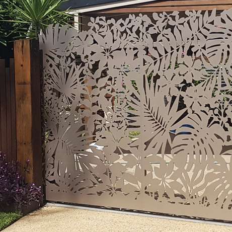 Sliding Gate Driveway vehicle gate decorative laser cut tropical screen